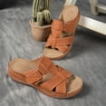 thumbnail image 4 of BADHUB Women's Low Wedge Heels Summer Comfortable Dressy Sandals Buckle Ankle Strap Open Toe Wedge Slides Brown 38, 4 of 6