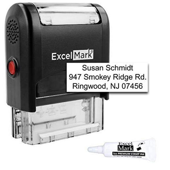 Custom Self Inking Rubber Stamp - 3 Lines - with Ink Bottle 5cc (A1539)