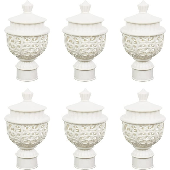 Curtain Finials, 6Pcs Plastic Drapery Rail Pole Head Cap Decorative Window Curtain Rail End Curtain Rod Pole Finials Ends, Fits Dia. 28mm Curtain Rods (White Hollow Lantern)