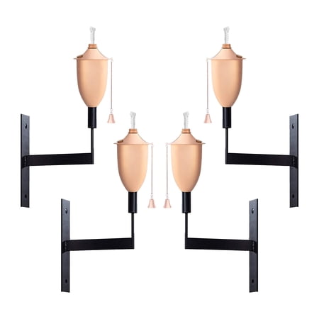 Legends Direct Set of 4, Elegant Metal Wall Sconce Cone Torches for Outdoor, Tiki Style /w Snuffer, Fiberglass Wick & Large 35oz Oil Lamp - For Patio, Garden, Deck (Small Smooth Copper)