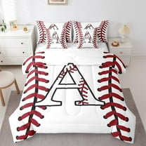 Homewish Initial A Letter Twin Bedding Sets 7-Piece for Teen, Baseball Sports Lover Bedding Comforter Set, Cartoon Ball Print Reversible Sheet Sets, Luxury Bedroom Decor