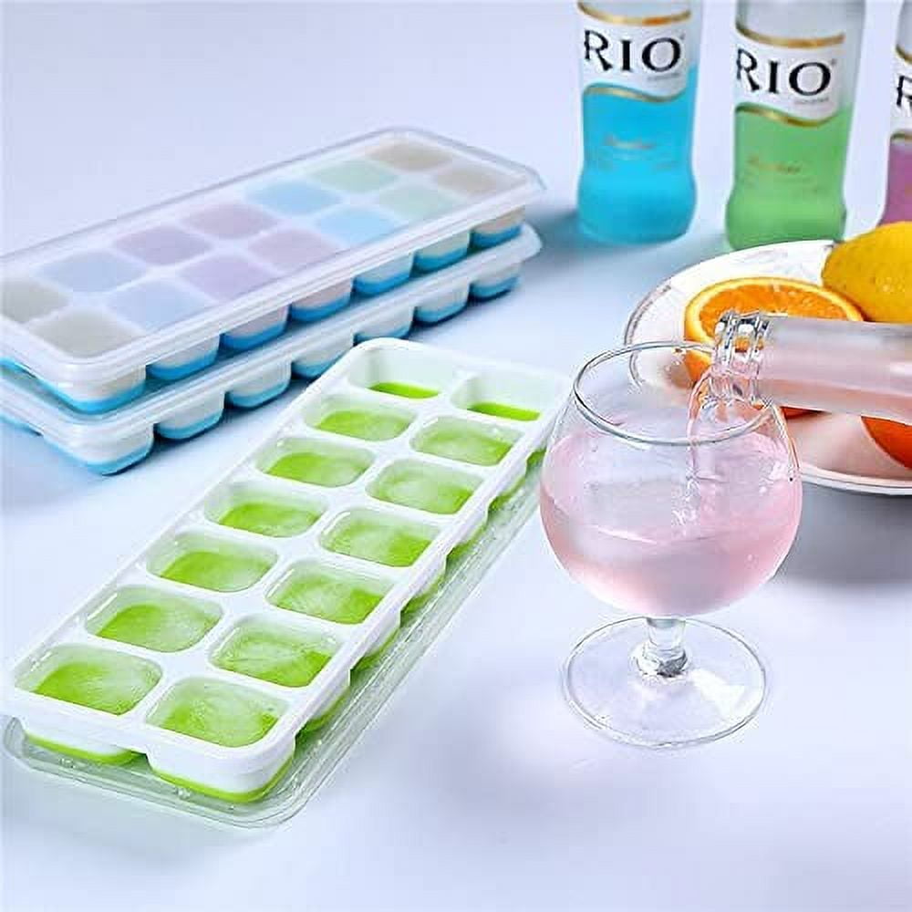 Ice Cube Trays with Lids | Stackable & No Spill, Covered Ice Cube Tray Set  with Removable Covers | White & Blue (Pack of 2) by BloominGoods