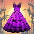 thumbnail image 2 of HNMKIU Femmes Halloween Imprimé Sans Manches Robe Rétro des Années 1950 pour Fête Bal Soirée Élégante Évasée Ligne A Tenue Violet,P, 2 of 3