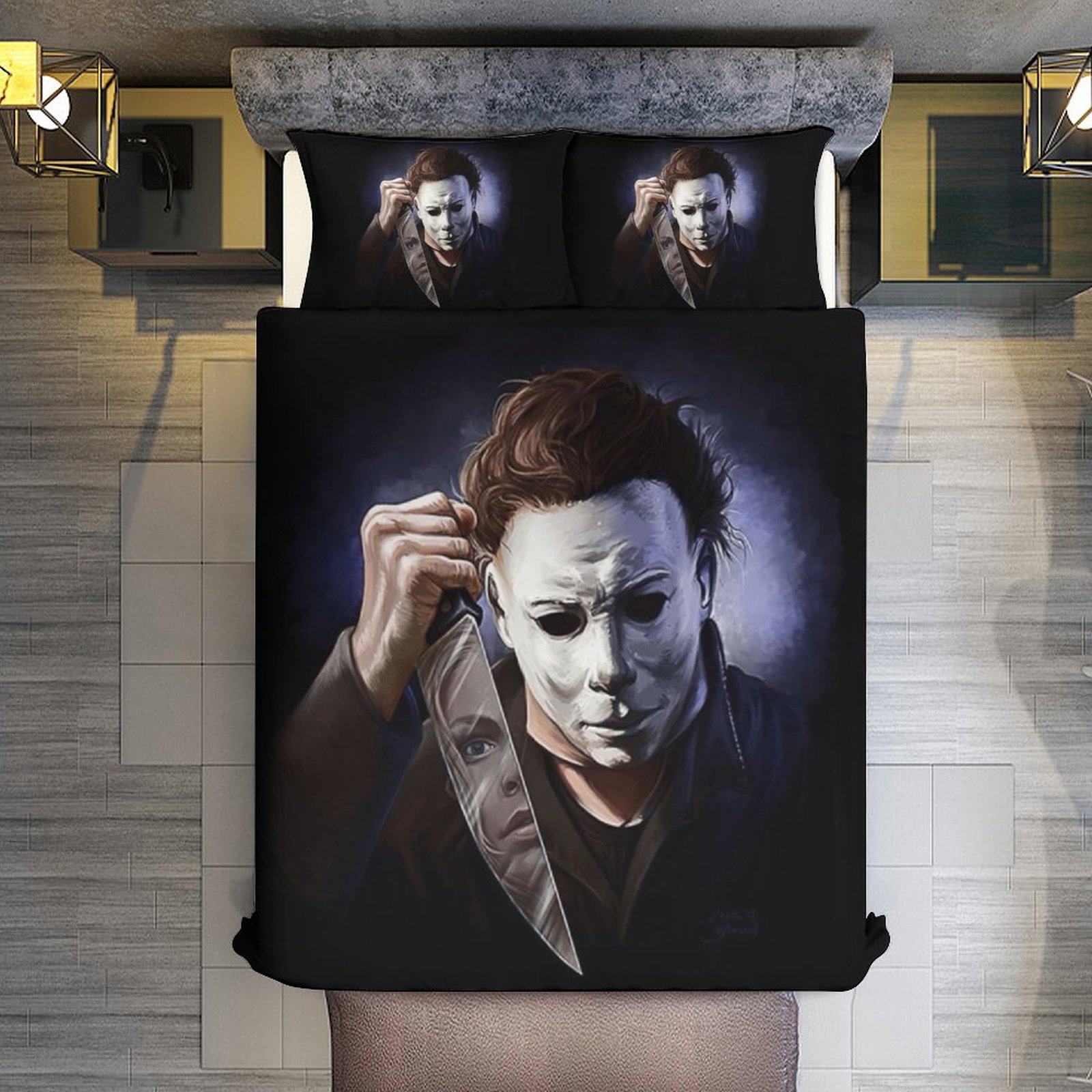 Michael Myers Halloween 3 Pcs Bed Sheets Set Breathable Duvet Cover with 2 Pillow Sham Soft All Seasons Bedding Set 90"x90"