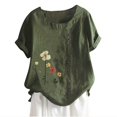 thumbnail image 2 of ALLLIST Green Trendy Tops for Women 2024 Short Sleeve Scoop Neck Floral T-Shirts Casual Button Blouse for Women, 2 of 3