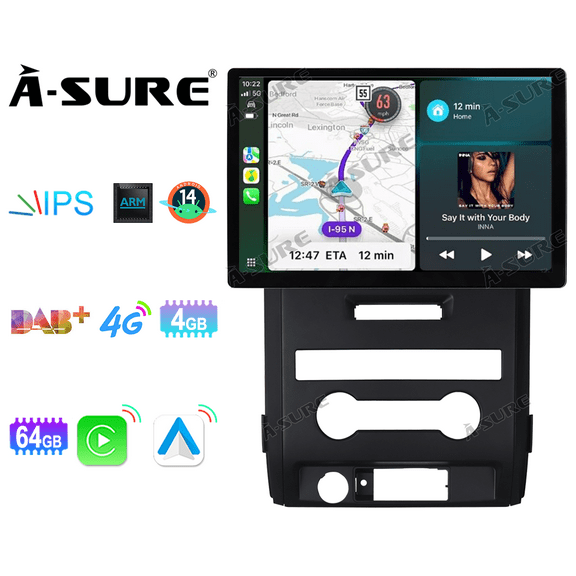 13" 2K Touchscreen 8 Core Android 14 Car Radio Stereo for Ford F-150 2009-2012 Wireless CarPlay 4 64GB GPS WiFi Bluetooth 4G LTE SWC DSP