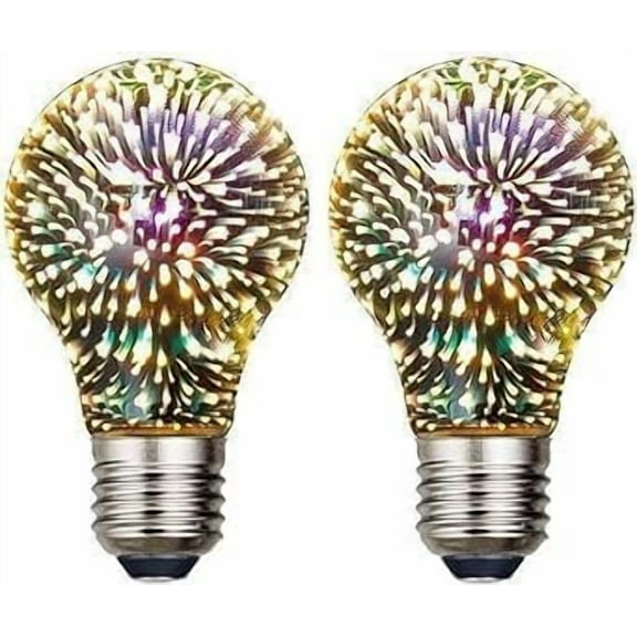 3D Firework Bulb Starry Light Bulb E27 AC 85-220V 4W Retro Edison Bulb Warm White Light for Holiday Christmas Glass LED Lamp (A60, 2-Packs)