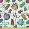 thumbnail image 2 of Purple Sofa Upholstery Fabric by the Yard, Stitching Sewing Dressmaking Related Colorful Thread Needle Spool Drawings, Decorative Fabric for DIY and Home Accents, White and Multicolor by Ambesonne, 2 of 5