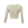 thumbnail image 3 of A2Y Women's Solid Cropped Bolero 3/4 Sleeve Button Down V-Neck Cardigan Sweater Oatmeal 4XL, 3 of 5
