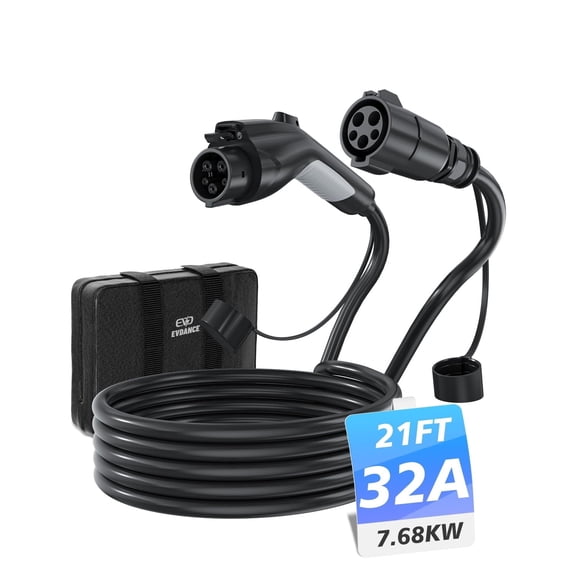J1772 Extension Cable, EV Charger Extension Cord 32A 21FT Charging Cable for Electric Vehicle 110V-240V Compatible for All SAE J1772 Chargers (32A - 21FT)