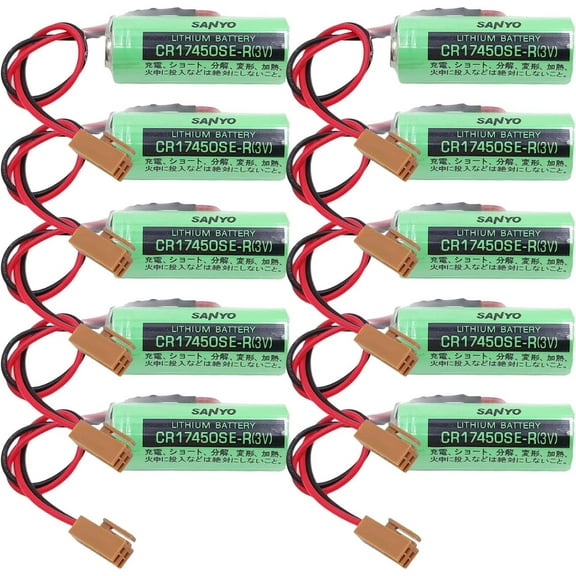 (Pack of 10) 3V 2500mAh CR17450SE-R PLC CNC System Battery with Resistance for SANYO CR17450SE-R / A98L-0031-0012 FANUC CNC with Plug
