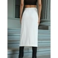 thumbnail image 5 of Womens Casual Slit Denim Midi Jean Skirt Stretch High Waist Frayed Button Up White S, 5 of 7