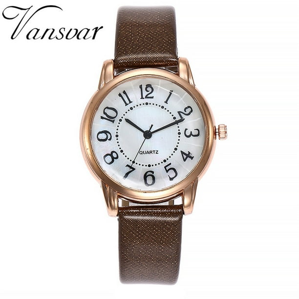 Reloj de cuarzo para mujer, relojes para mujer vansvar Reloj de pulsera analógico con correa de cuero de cuarzo informal para mujer Reloj de cuarzo