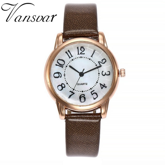 Reloj de cuarzo para mujer, relojes para mujer vansvar Reloj de pulsera analógico con correa de cuero de cuarzo informal para mujer Reloj de cuarzo