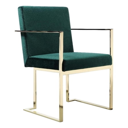 Benjara Boly 24" Dining Armchair- Cushioned Green Velvet Seat- Gold Cantilever