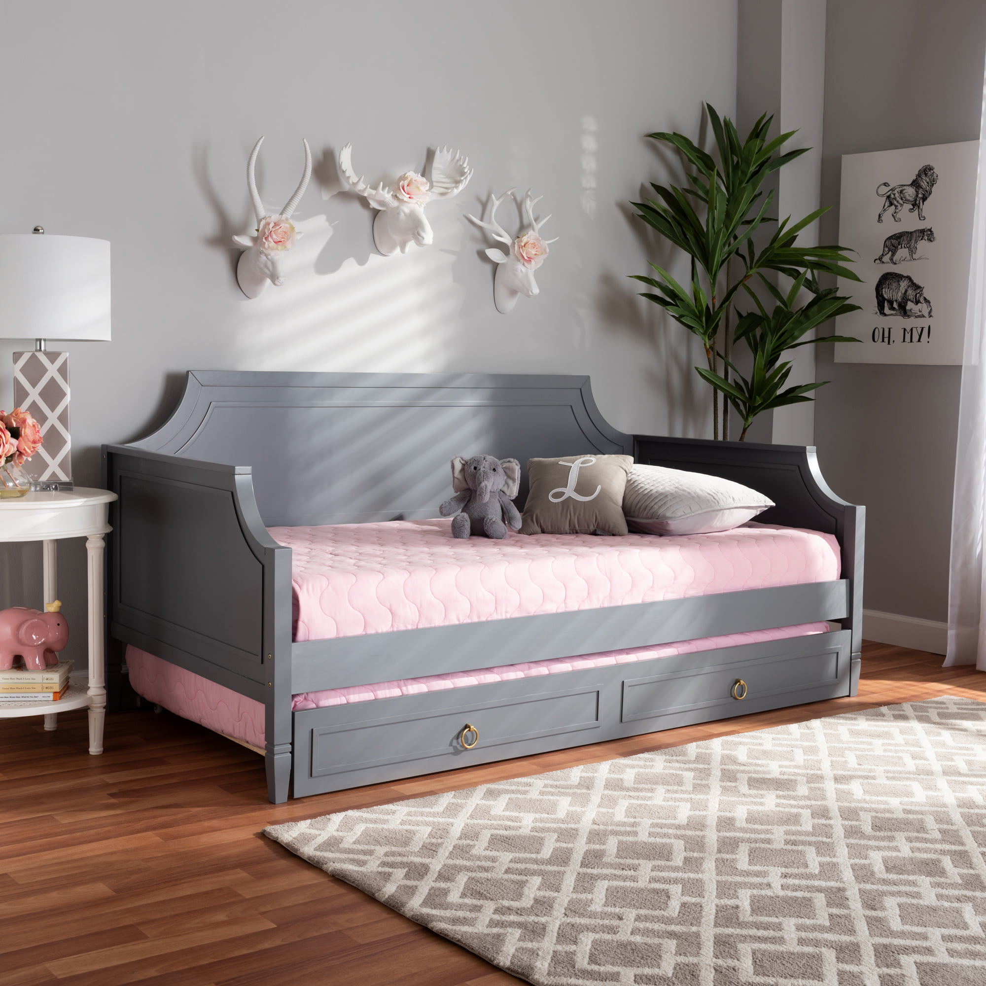 Baxton Studio Mariana Twin Size Grey Finished Wood Bunk Bed 