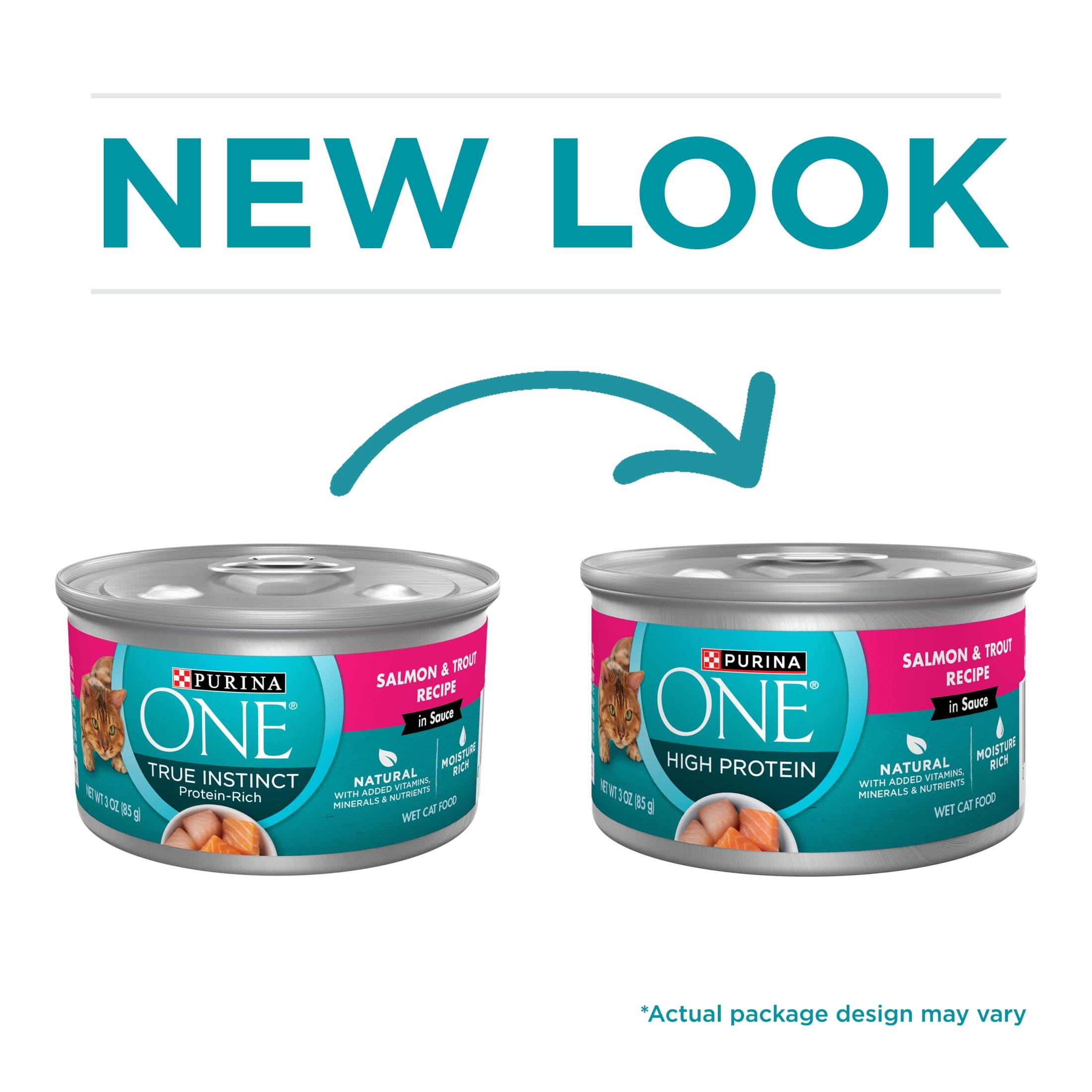 Purina ONE Natural, High Protein Wet Cat Food, Salmon and Trout Recipe in Sauce, 24 Count, 3 oz Cans
