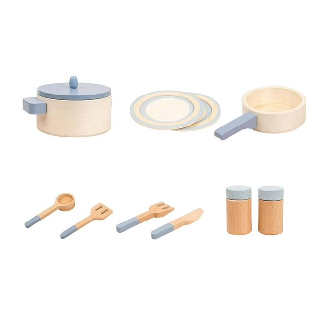 Playset Cooking Cookware Set Pots and Pans Wooden Play Kitchen for Children Boys Girl Kitchen Accessories