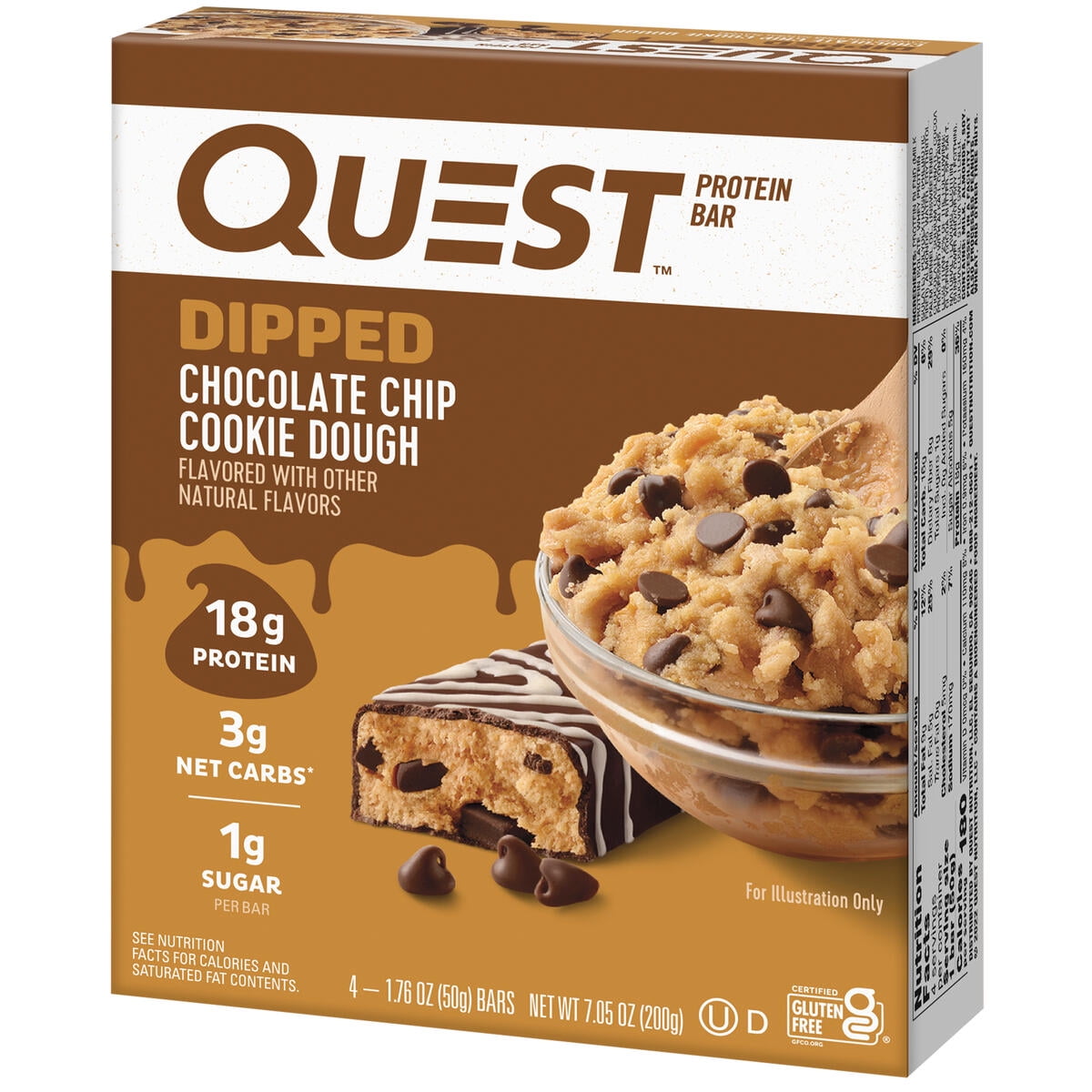 (6 pack) Quest Dipped Protein Bars, 18g Protein, Gluten Free, Chocolate Chip Cookie Dough, 4 Count