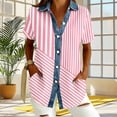 thumbnail image 4 of Craaazy Women's Oversized Waffle Knit Collar Button Up Short Sleeve Shirt Casual Printed Blouse for Daily Wear, 4 of 5