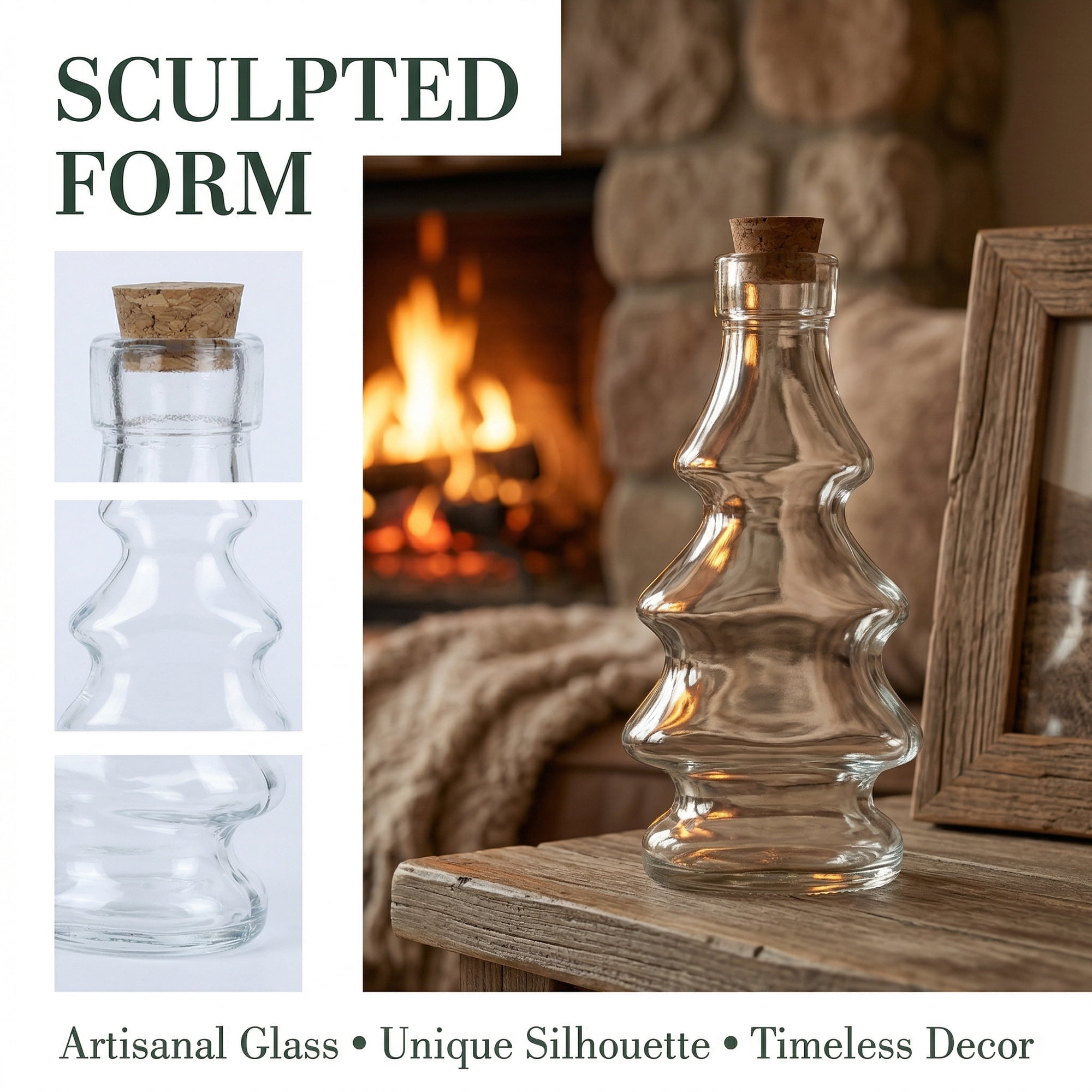 Unique Bargains 2pcs Decorative Simple Glass Jars with Cork Stoppers Small Pine Tree 2.7"x2.7"x6.2"