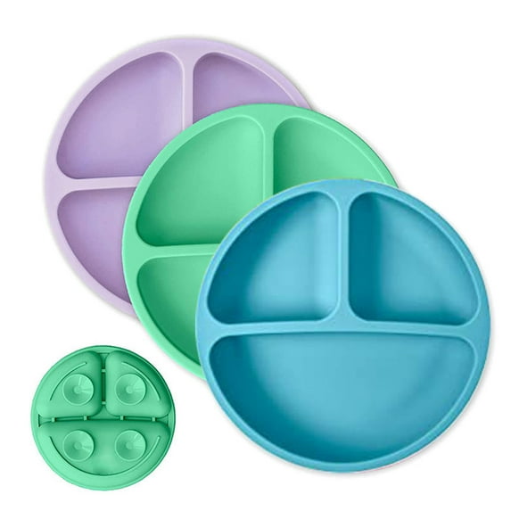 Takidtoo Silicone Suction Plates, Silicone Grip Dish for Babies/Toddlers, Divided Plate, 100% Food Grade Silicone, Microwave & Dishwasher Safe