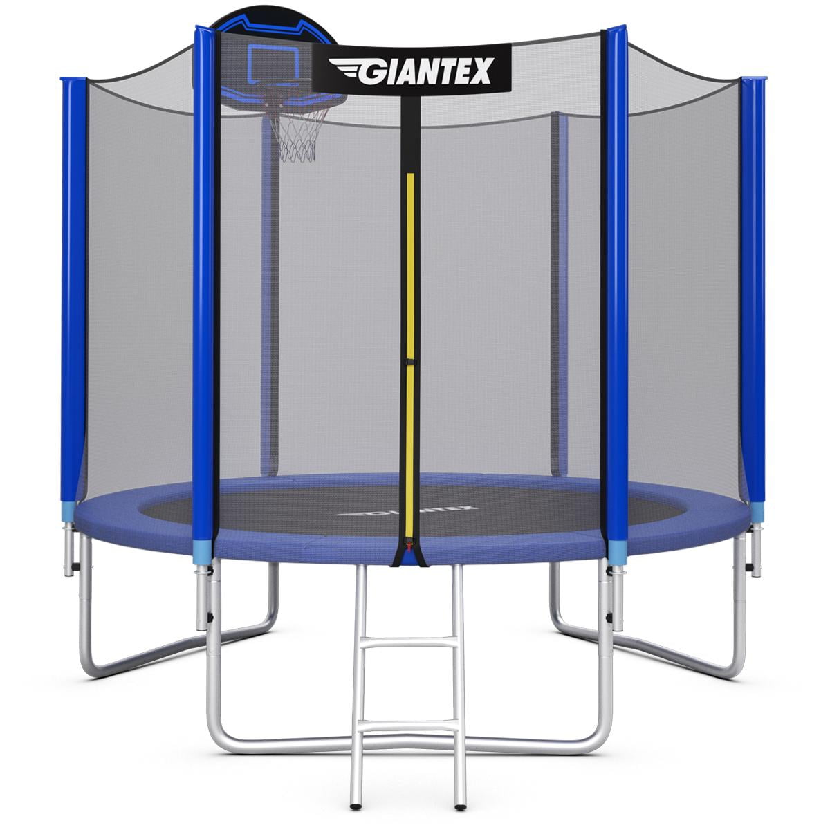 Giantex Trampoline, 10Ft Enclosed Trampoline w/Basketball Hoop, Ladder