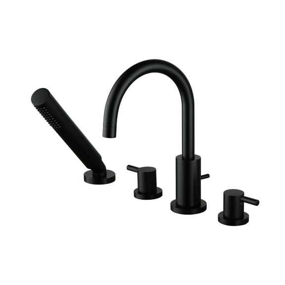 CASAINC Single-Handle Deck-Mount Roman Tub Faucet with Hand Shower in Matte Black