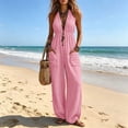 thumbnail image 4 of BVnarty Women Halter Deep V Gathered Waist Jogger Jumpsuit, Large Patch Pockets Relaxed Silhouette for Coastal Trip Pink XXL, 4 of 8