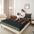thumbnail image 4 of Feelyou Tribal Boho Aztec Bed Sheets for Adult, Retro Western Fashion King Sheets, Black Teal Triangle Sheet Set, Breathable Home Decor, 4pcs, 4 of 7