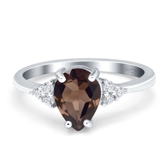 Pear Teardrop Natural Chocolate Smoky Quartz Ring 925 Sterling Silver Size 5