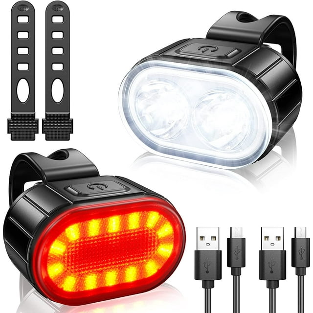 Juego de luces LED para bicicleta, potente kit de iluminación, resistente al agua IPX5, recargable por USB, delanteras y traseras, para carretera, para hombres, mujeres y niños, 4/6 modos.