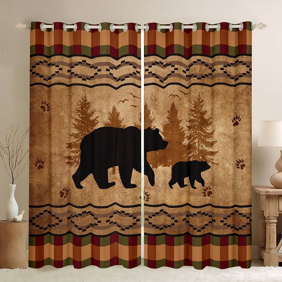 Castle Fairy Safari Bears Black Out Curtains,Tribal Aztec Curtains Pack of 2 (42x63 Each)