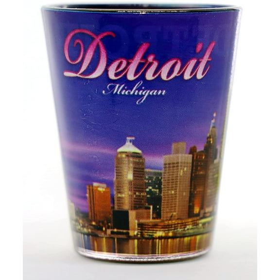 Detroit Michigan Evening Skyline Outside Dark Blue Skyline Inside Shot Glass…