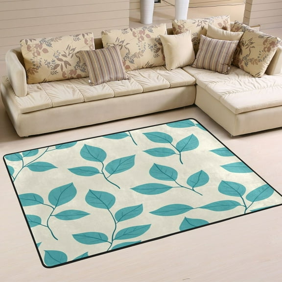 Non-Slip Area Rug 36"x24" Indoor Washable Floor Mats Carpet Printed for Living Room, Bedroom, Home Decor Turquoise Leaf