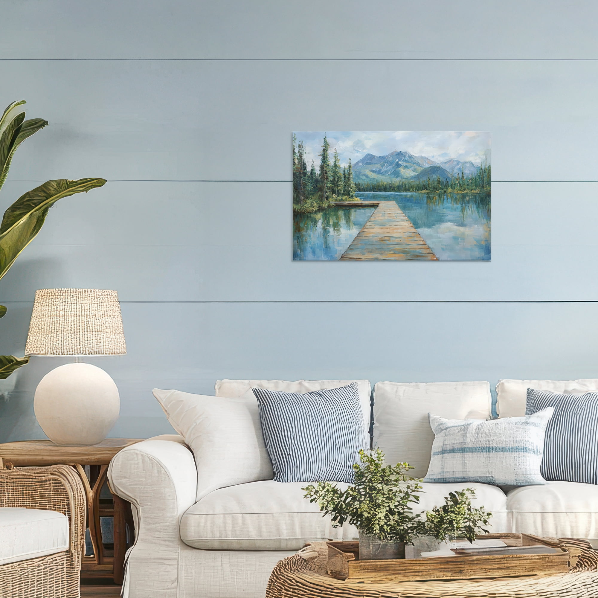 Stupell Industries Peaceful Lake Dock in the Mountains Canvas Wall Art, design by Petal Prints Design