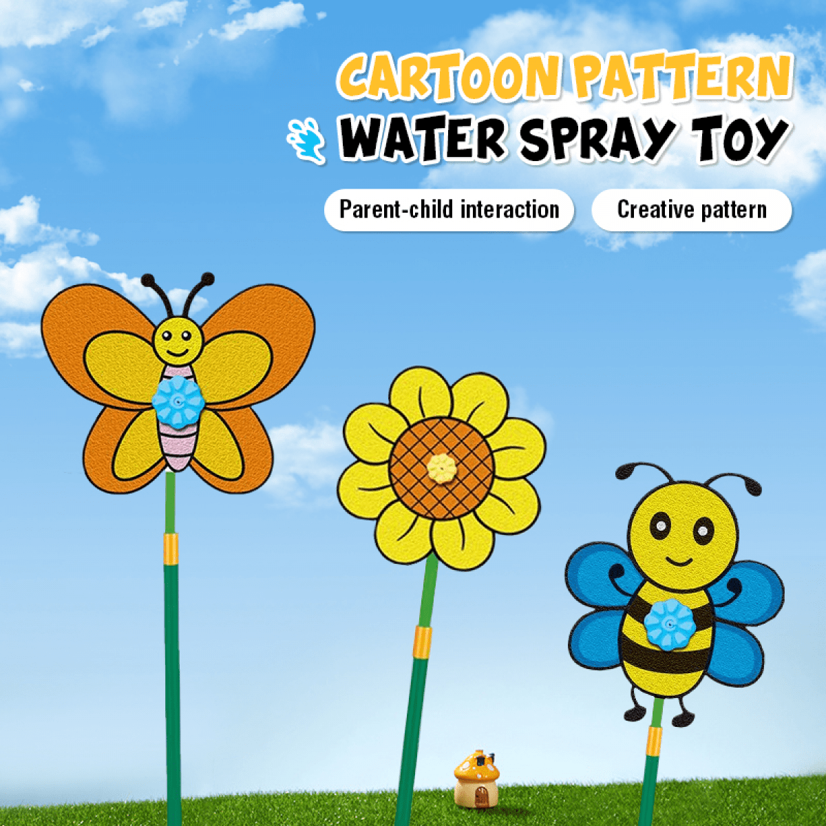 Crazy Flower Sprinkler Crazy Dancing Daisy, Rotating Water Spray Garden Lawn Sprinkler for Yard with Random Sunflowers Design