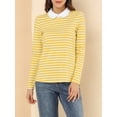 thumbnail image 6 of INSPIRE CHIC Women's Long Sleeve Top Contrast Striped Doll Collar Elastic Loop Back Casual Blouse L Yellow, 6 of 9