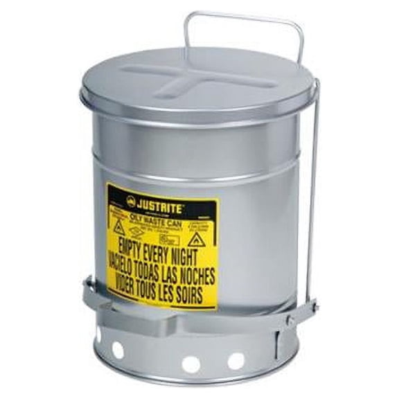 Justrite 09304 10G Oily Waste Can With Lever Soundgard-Silver