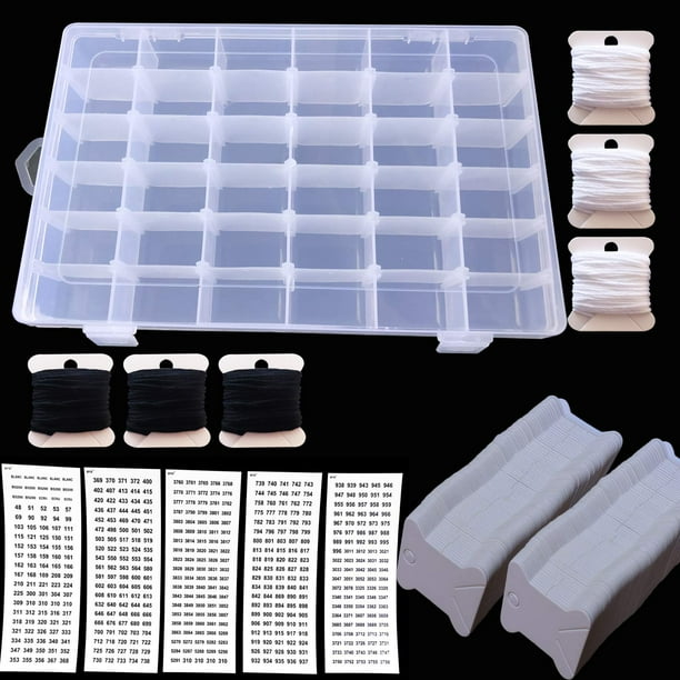 Caja Organizadora De Hilo De Bordar: 36 Compartimentos Con 280 Bobinas De Hilo, 3 Hilos De Bordar Blancos Y 3 Negros Y 500 Pegatinas De Números De Hilo.