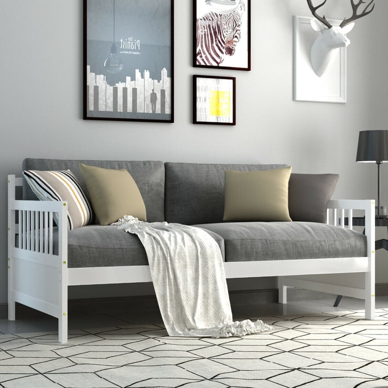 Gymax Twin Daybed with Trundle and Wooden Slats, White photo 1