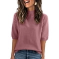 thumbnail image 2 of Women's Short Sleeve Sweaters Trendy High Neck Knit Pullover Tops Business Casual Spring Outfits 2026 Wine S, 2 of 5