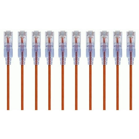 UPC: 0889028069493 | Monoprice SlimRun Cat6A Ethernet Patch Cable – Network Internet Cord – RJ45 Stranded UTP Pure Bare Copper Wire 30AWG 2 Feet Orange 10-Pack