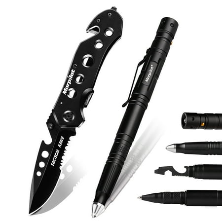 - Morpilot EDC Tactical Pen tactical knife Emergency Glass Breaker Defense EDC Survival Tool - 2 Ink Cartridge 6 Batteries