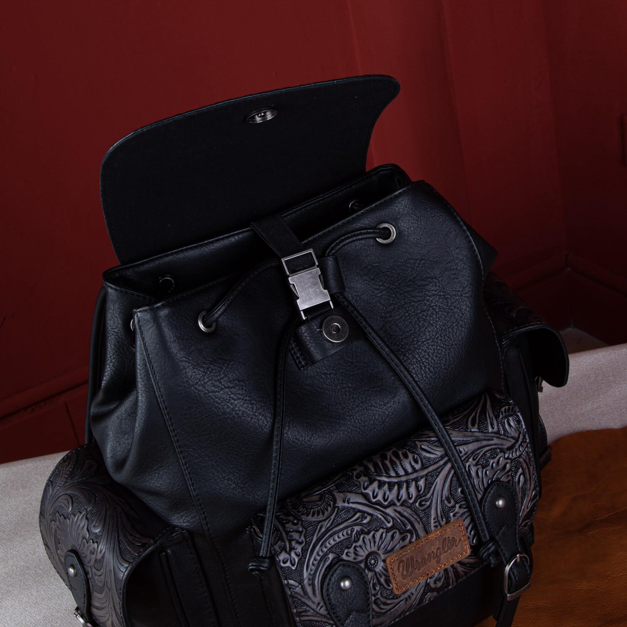 Wrangler Backpack Purse for Women Men Floral Tooled Designer Travel Bags, Black