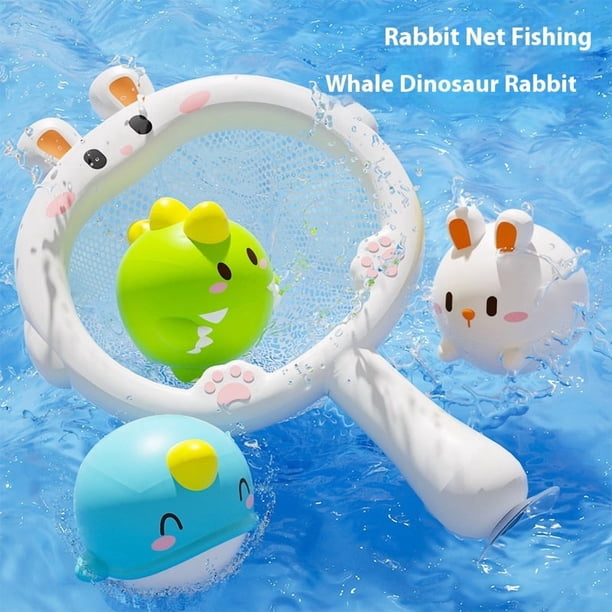 Baby bath water toy - 4PCS Fishing Bath Toy Set, Glowing Animal Ball Tub Toy No Hole Light Up Bathtub Toy Luminous Animal Floating Toy Tub Fishing Game Bath Toy (1 cute rabbit+1 dinosaur+1 whale)