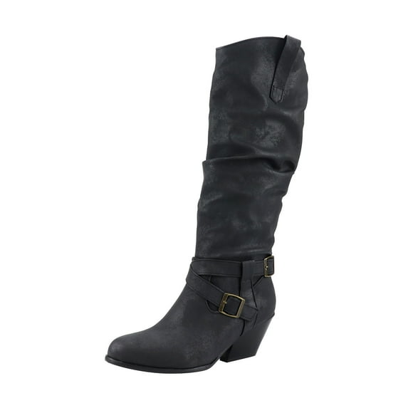 jovati Womens Retro Belt Buckle Knee Length Increased Warmth Thick Heel High Boots