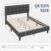 Yaheetech Queen Size Upholstered Platform Bed with Square Tufted Headboard, Dark Gray