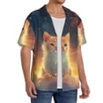 thumbnail image 2 of Fotbe Starry Sky Constellation Cat Camisa Estampada de Manga Corta para Hombre, Casual de Verano, Estilo Playero, Sin Arrugas-Large, 2 of 5