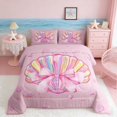 thumbnail image 2 of Manfei Watercolor Rainbow Seashell Pink Bow Full Size Comforter Sets for Girls, Cute Girlish Print Bedding Sets, Pink Reversible 3 Pieces, 1 Comforter and 2 Pillowcases, 2 of 6
